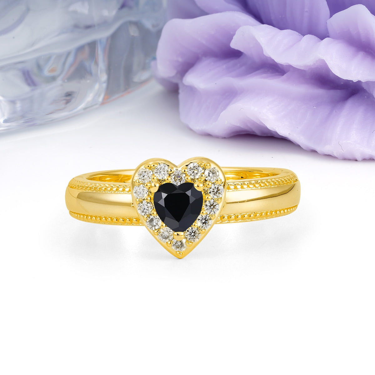 Classic Vintage 3 Prong Heart Cut Black Onyx Engagement Ring - Additional view