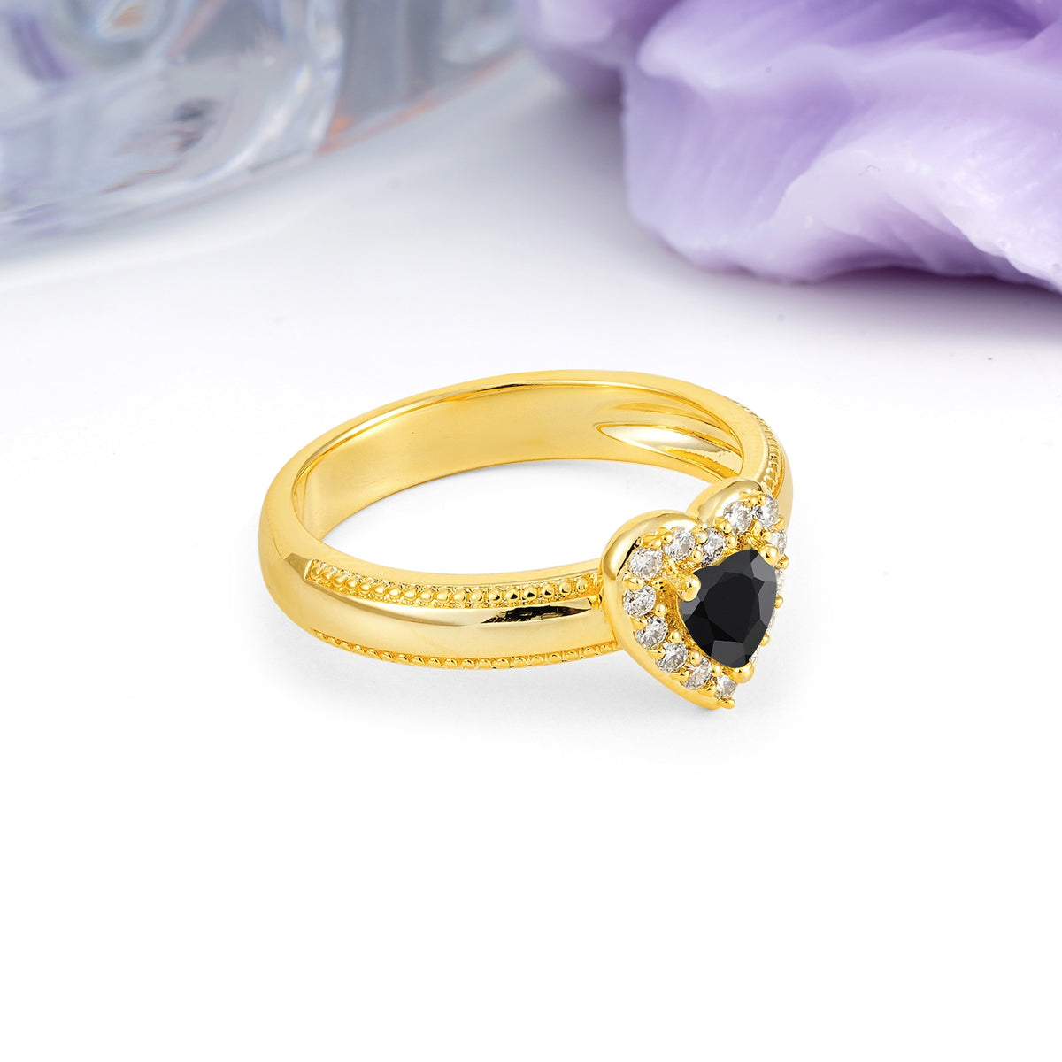 Classic Vintage 3 Prong Heart Cut Black Onyx Engagement Ring - Additional view
