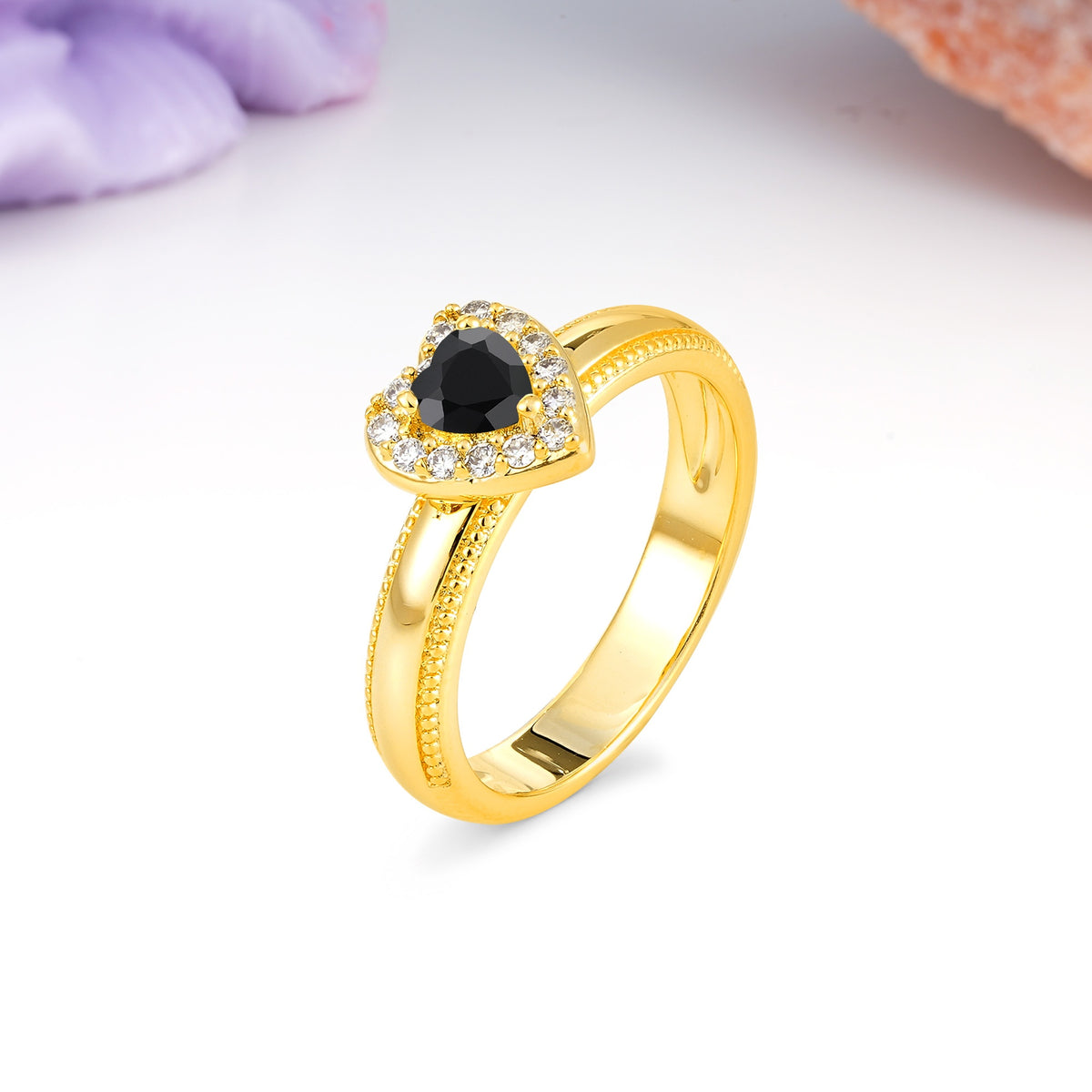 Classic Vintage 3 Prong Heart Cut Black Onyx Engagement Ring - Additional view