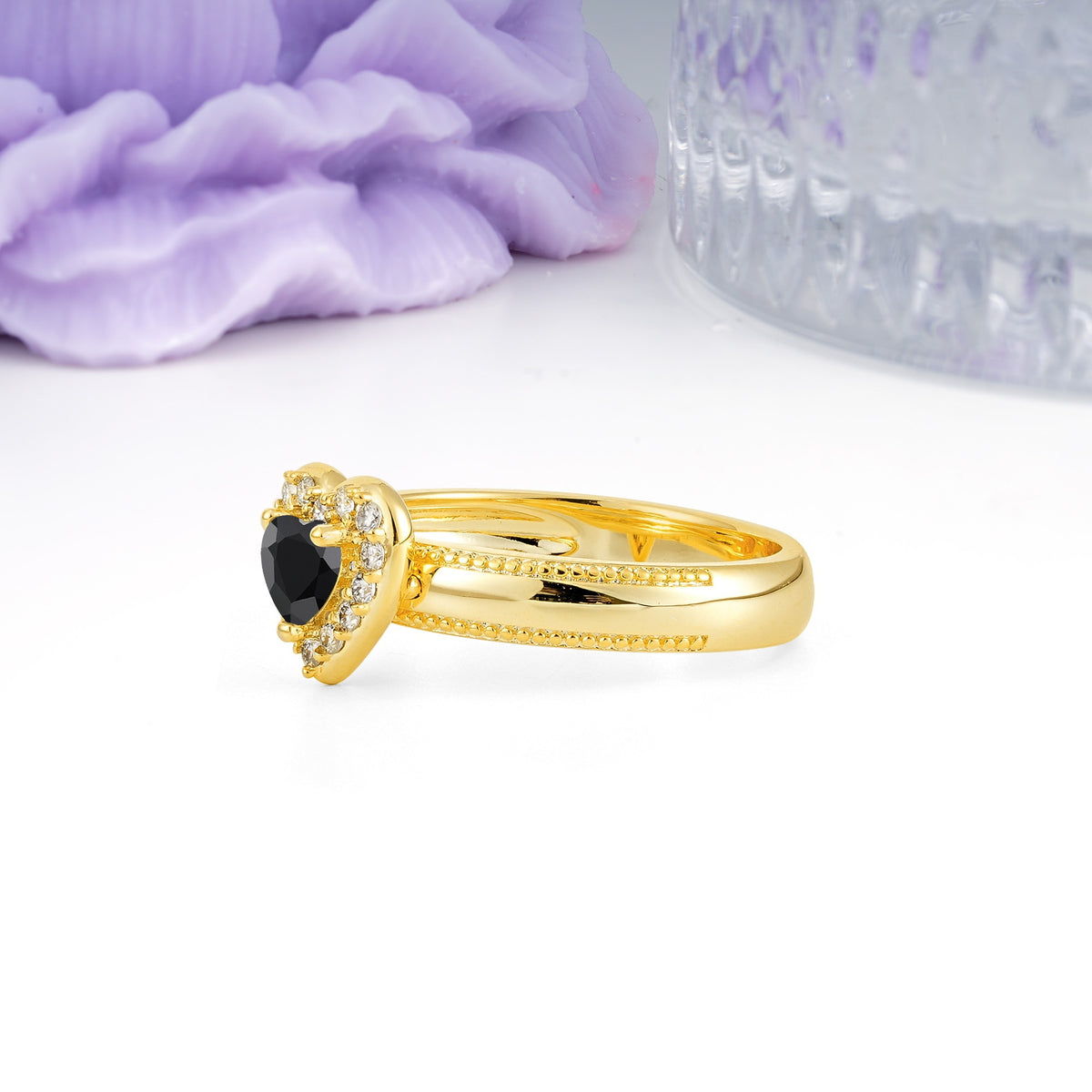 Classic Vintage 3 Prong Heart Cut Black Onyx Engagement Ring - Additional view