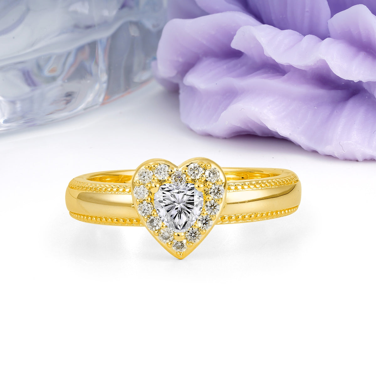Classic Vintage 3 Prong Heart Cut Lab Diamond Engagement Ring - Additional view