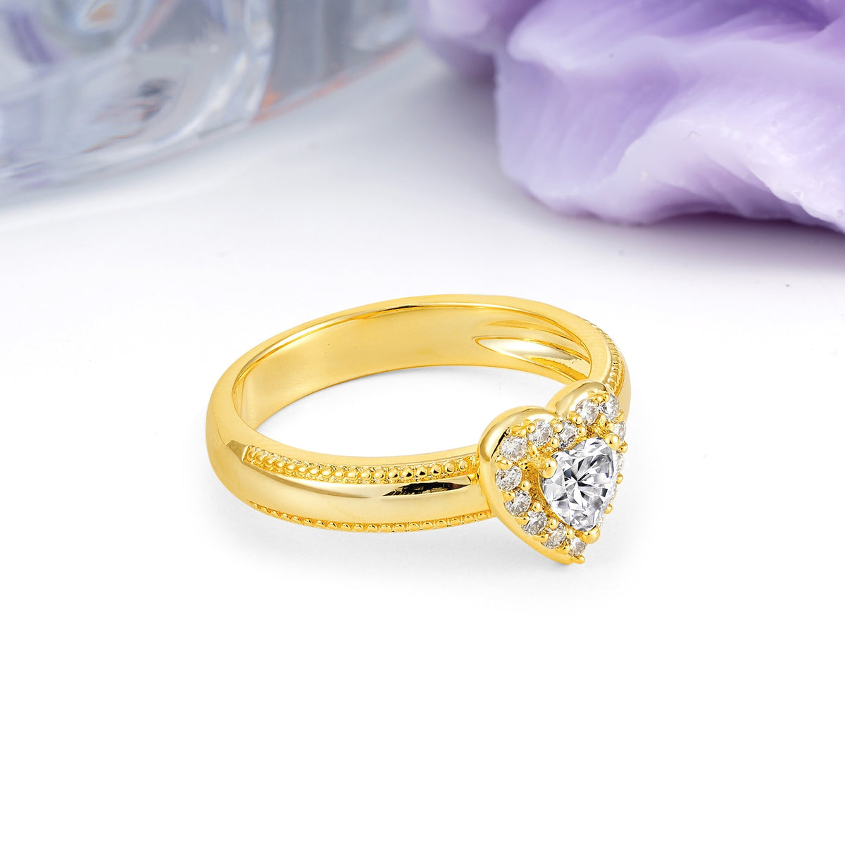 Classic Vintage 3 Prong Heart Cut Lab Diamond Engagement Ring - Additional view