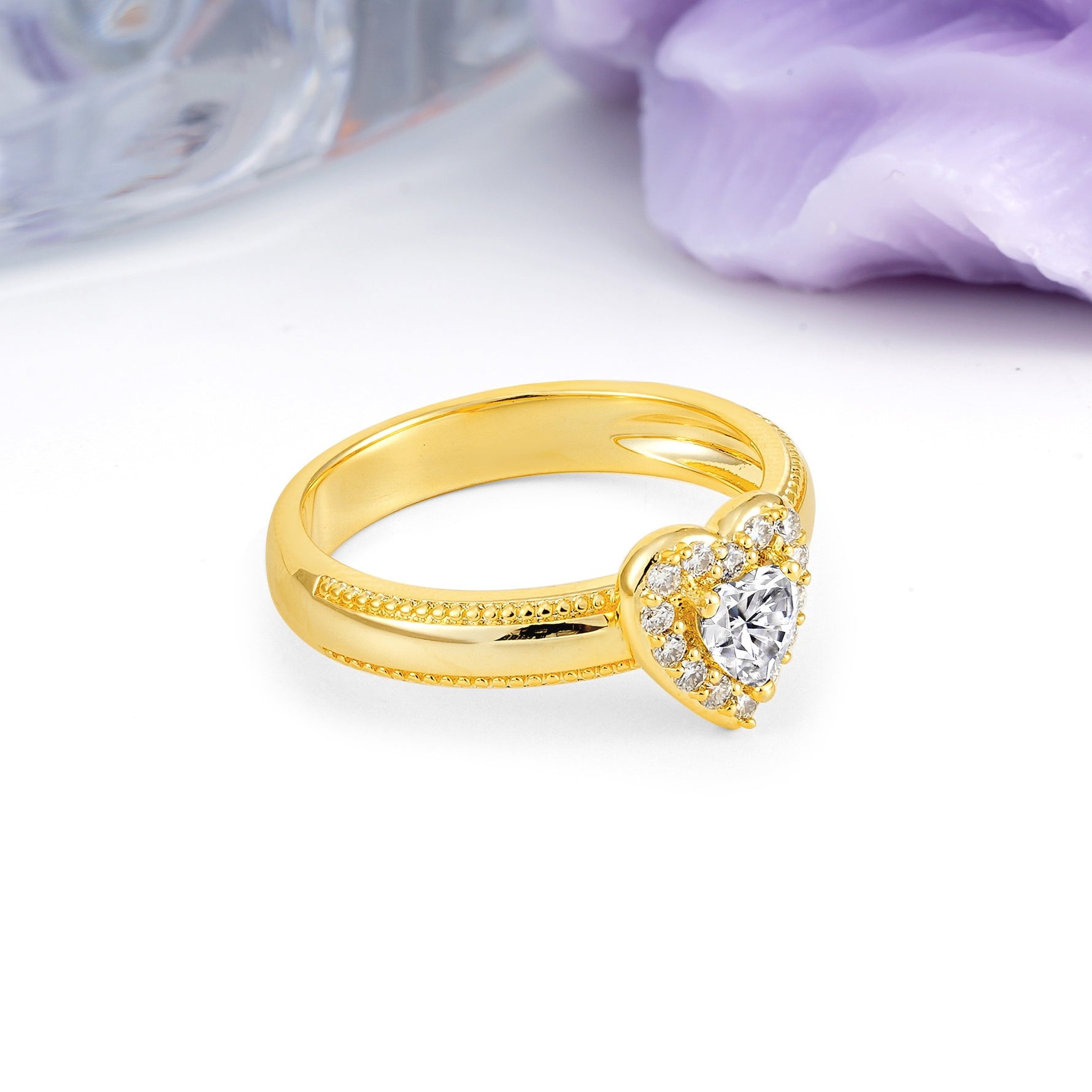 Classic Vintage 3 Prong Heart Cut Lab Diamond Engagement Ring - Additional view