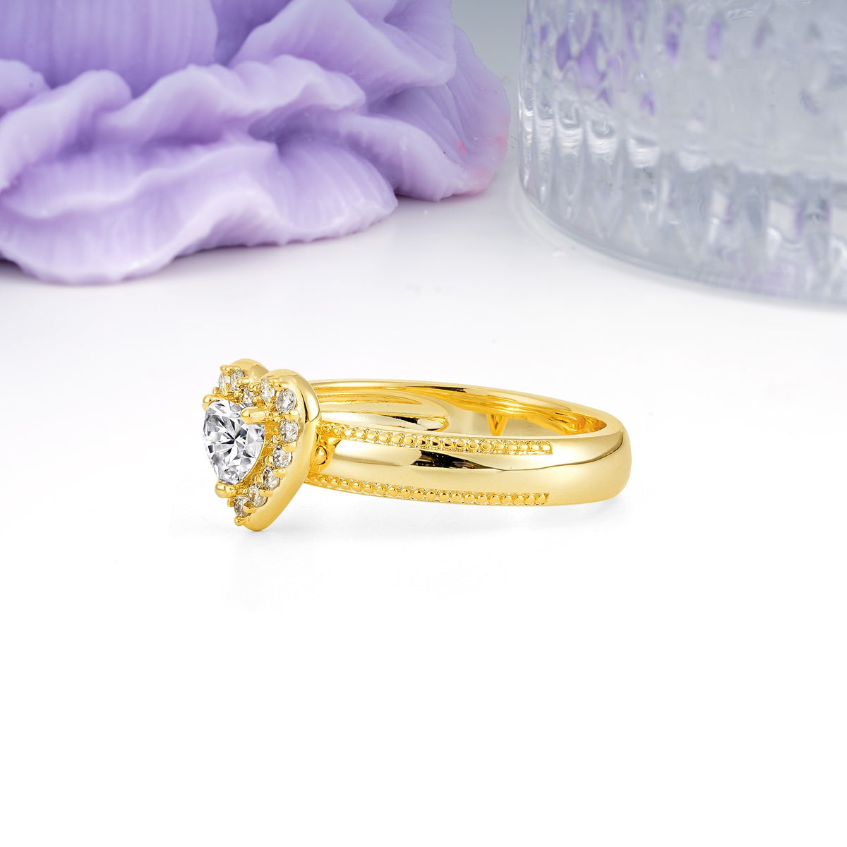 Classic Vintage 3 Prong Heart Cut Lab Diamond Engagement Ring - Additional view