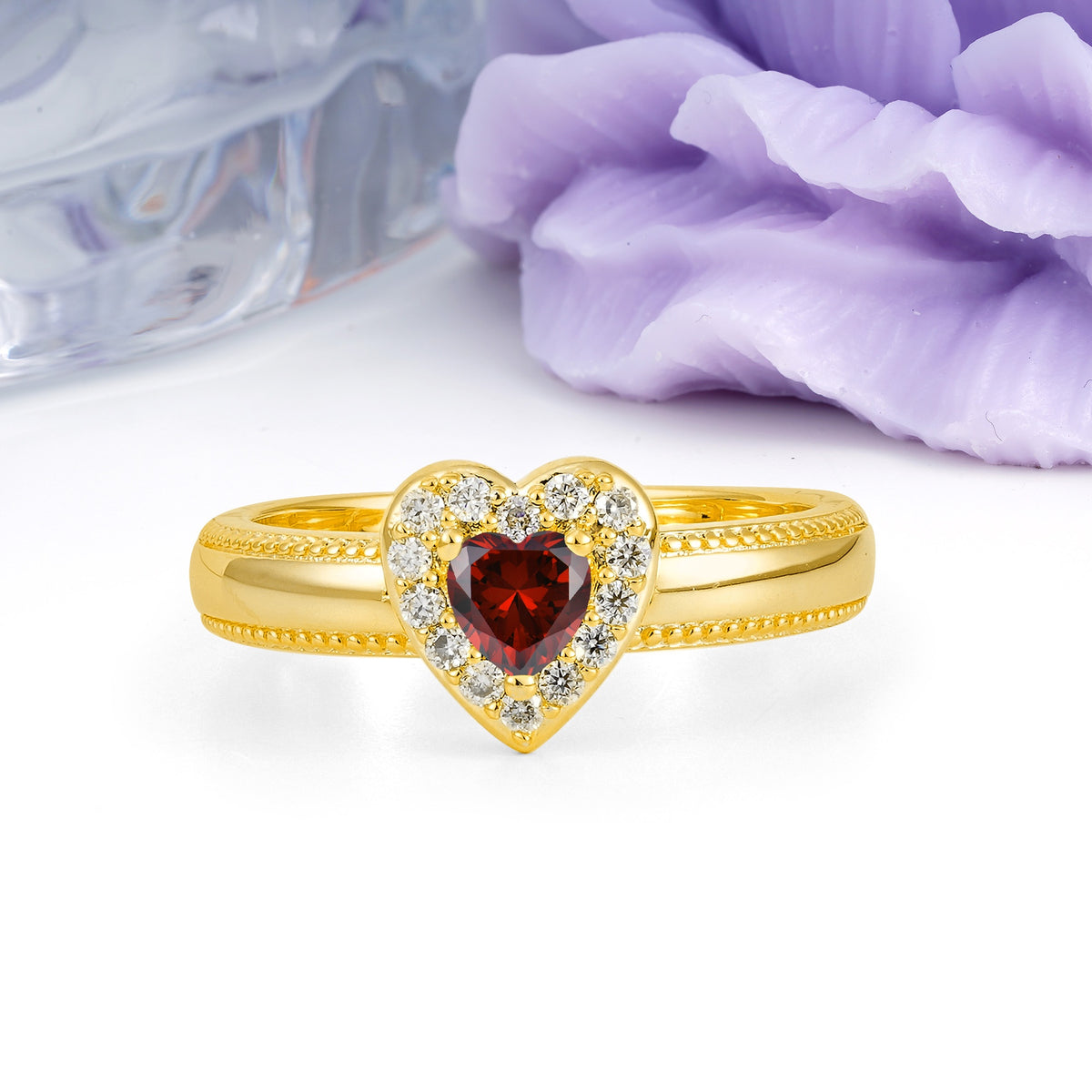 Classic Vintage 3 Prong Heart Cut Garnet Engagement Ring - Additional view