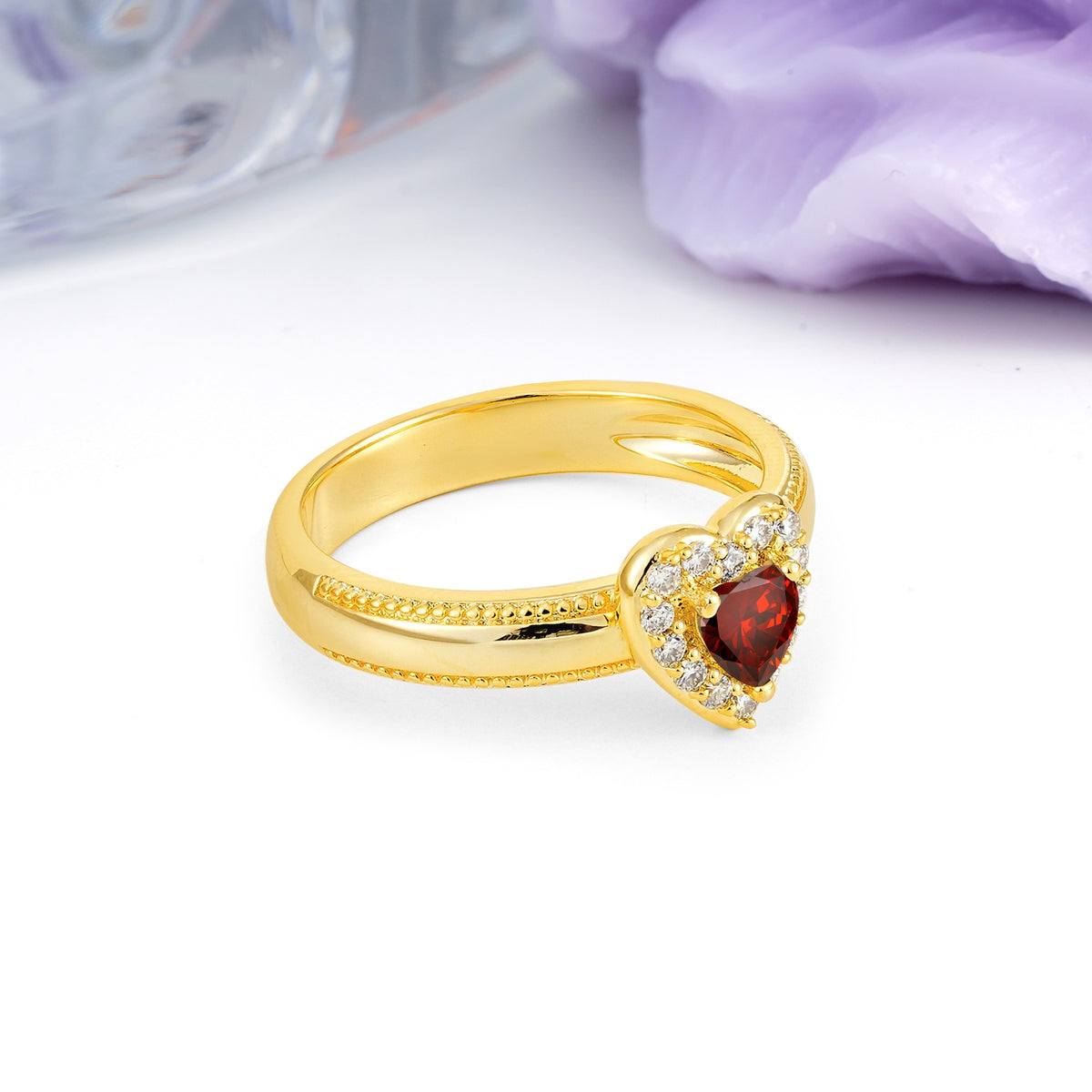 Classic Vintage 3 Prong Heart Cut Garnet Engagement Ring - Additional view