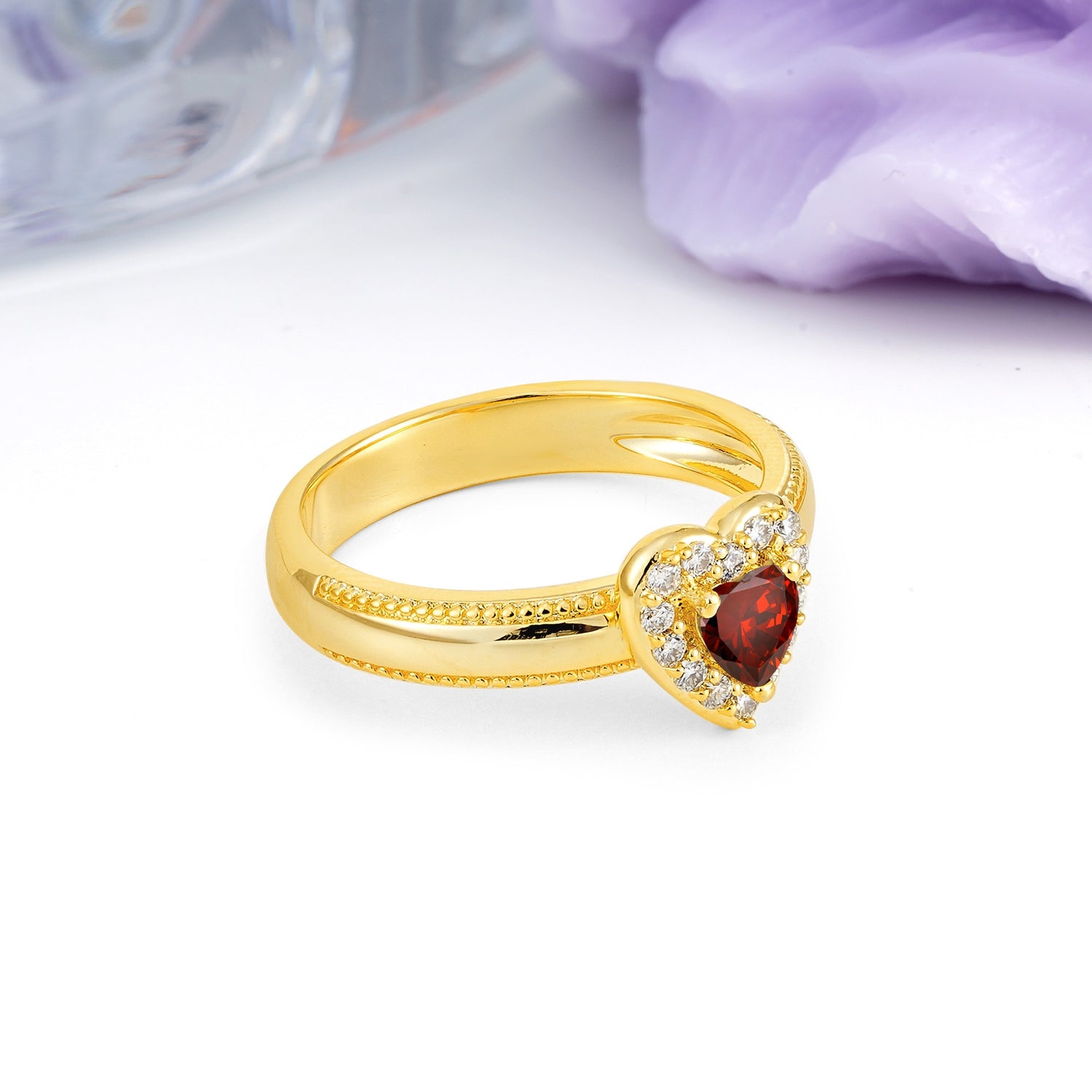 Classic Vintage 3 Prong Heart Cut Garnet Engagement Ring - Additional view