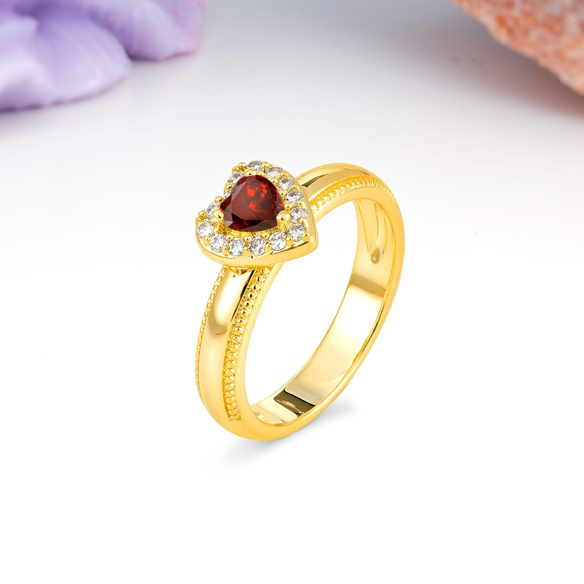 Classic Vintage 3 Prong Heart Cut Garnet Engagement Ring - Additional view