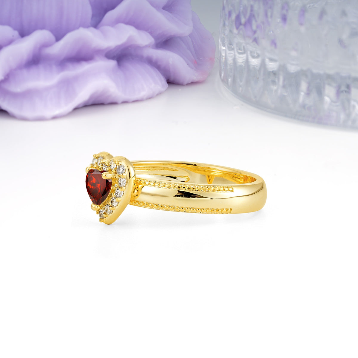 Classic Vintage 3 Prong Heart Cut Garnet Engagement Ring - Additional view