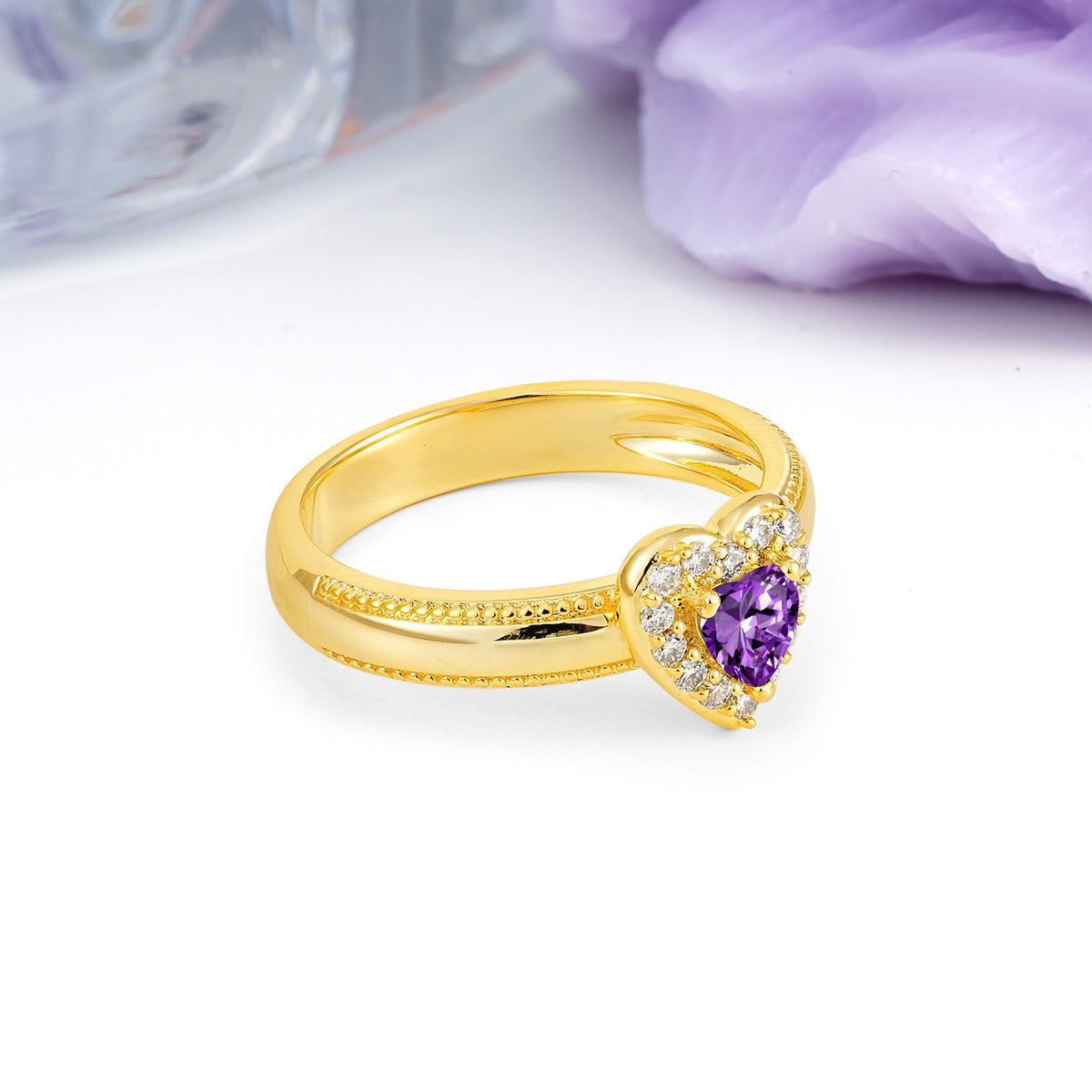 Classic Vintage 3 Prong Heart Cut Amethyst Engagement Ring - Additional view