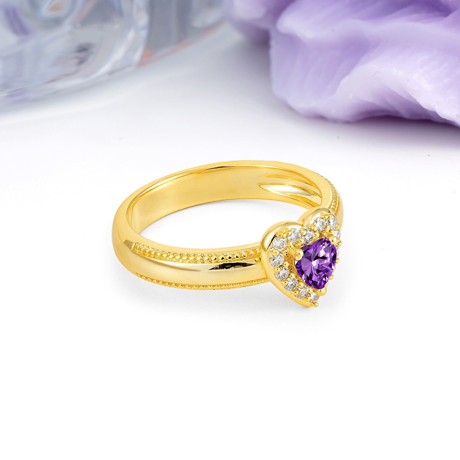 Classic Vintage 3 Prong Heart Cut Amethyst Engagement Ring - Additional view