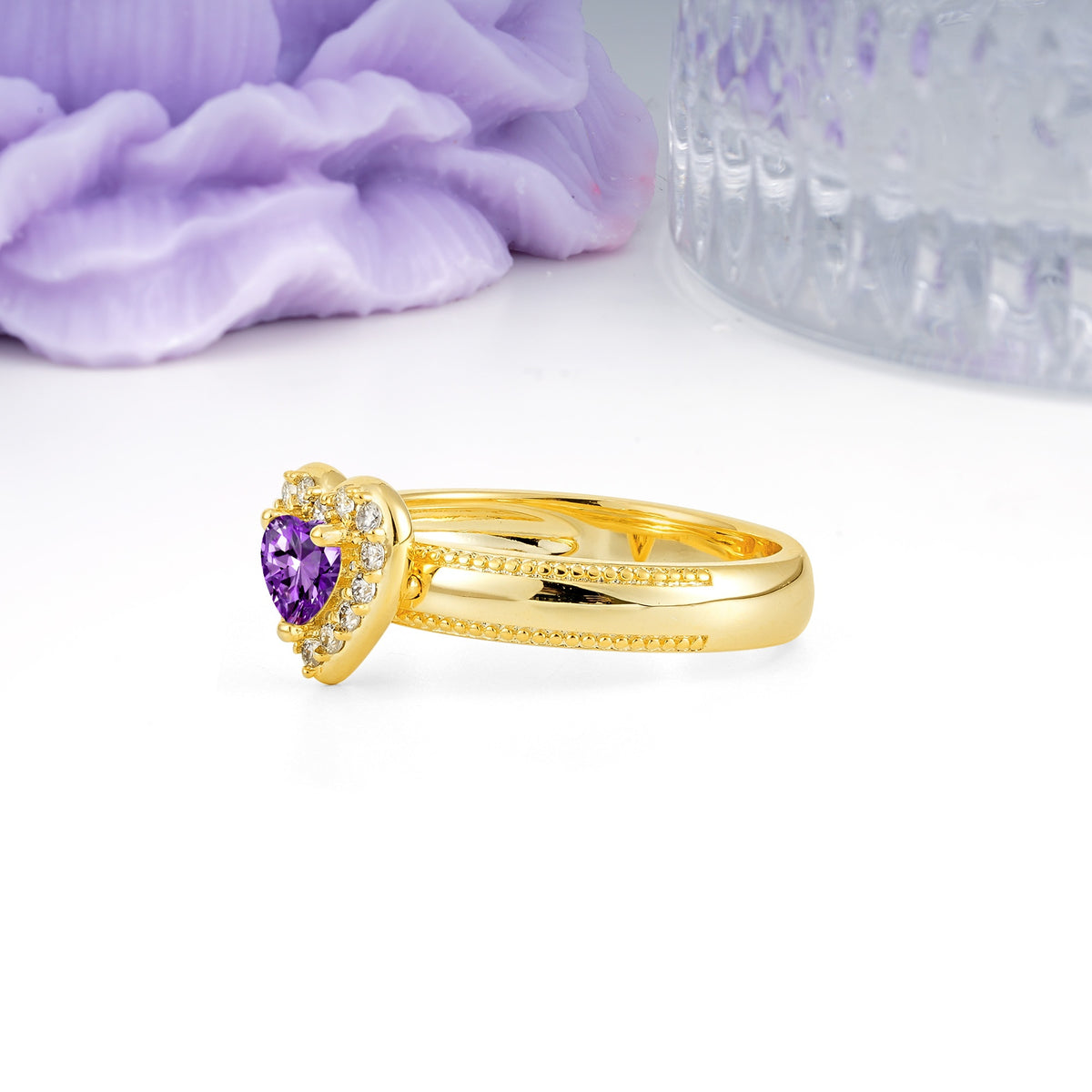 Classic Vintage 3 Prong Heart Cut Amethyst Engagement Ring - Additional view