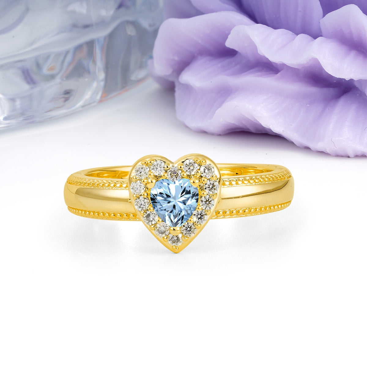 Classic Vintage 3 Prong Heart Cut Aquamarine Engagement Ring - Additional view