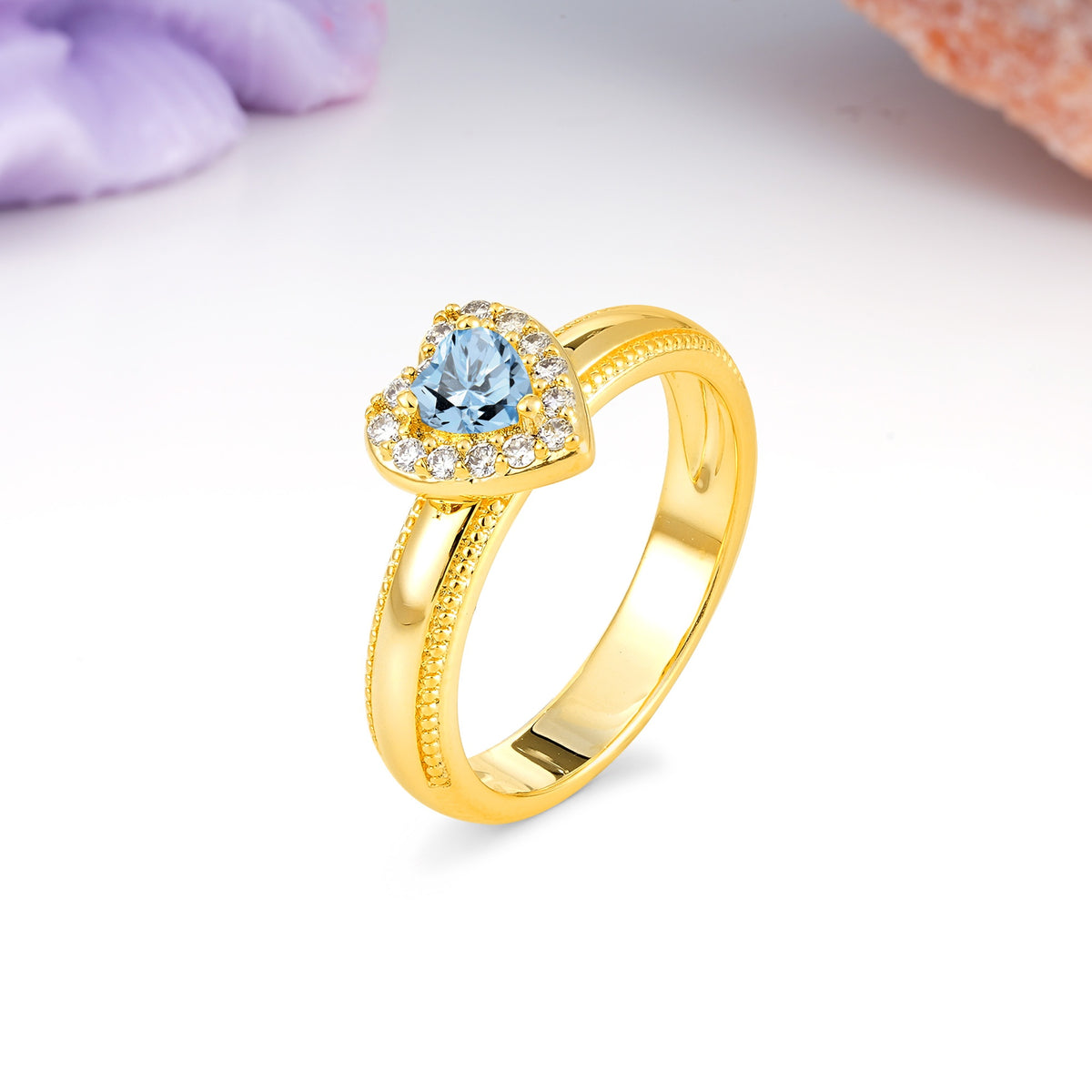 Classic Vintage 3 Prong Heart Cut Aquamarine Engagement Ring - Additional view