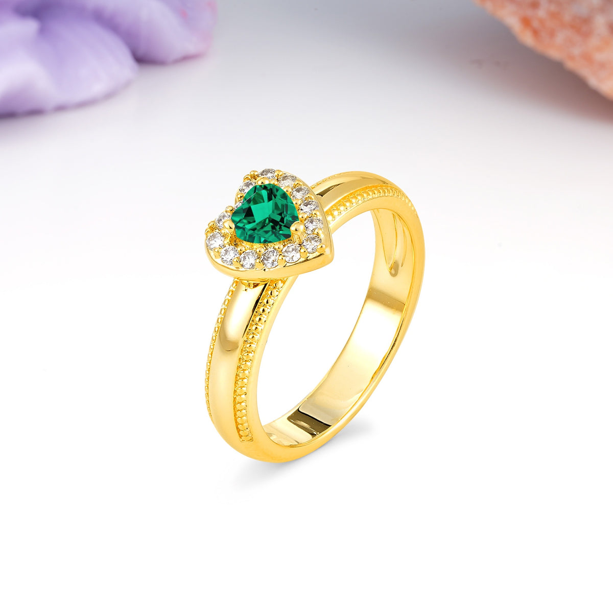 Classic Vintage 3 Prong Heart Cut Emerald Engagement Ring - Additional view