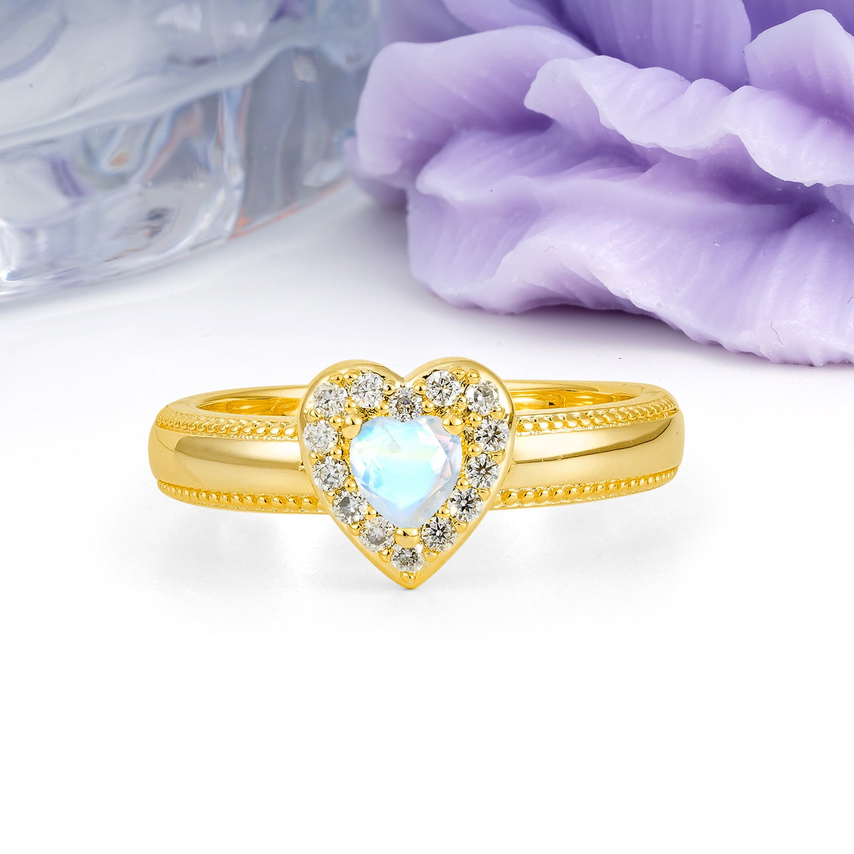 Classic Vintage 3 Prong Heart Cut Moonstone Engagement Ring - Additional view