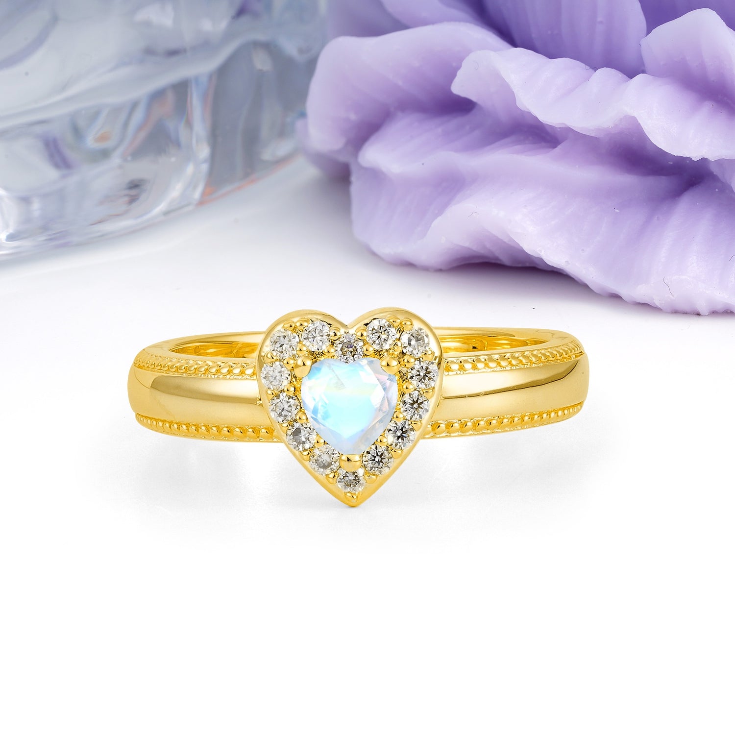 Classic Vintage 3 Prong Heart Cut Moonstone Engagement Ring - Additional view
