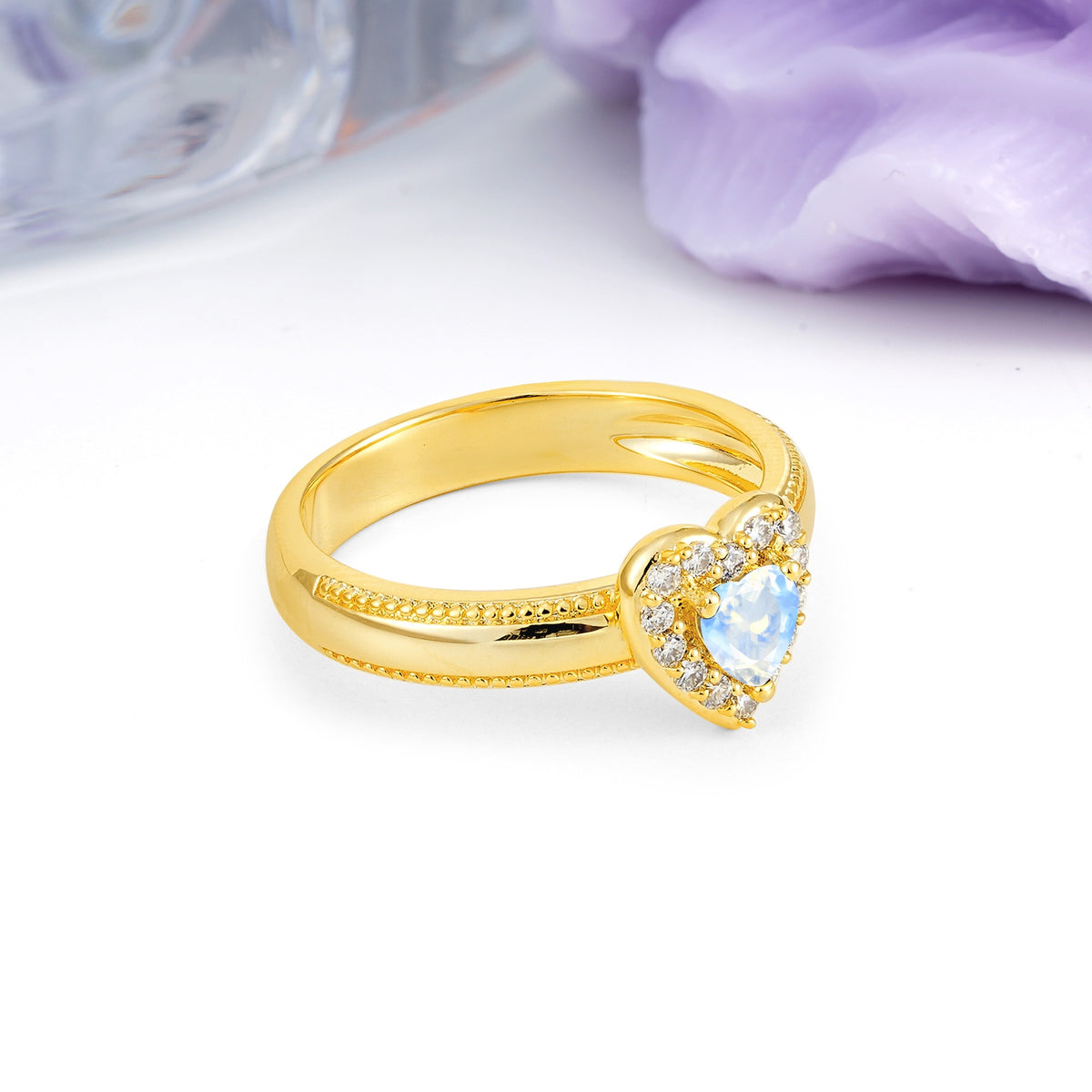 Classic Vintage 3 Prong Heart Cut Moonstone Engagement Ring - Additional view