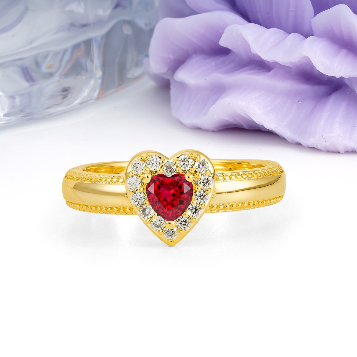 Classic Vintage 3 Prong Heart Cut Ruby Engagement Ring - Additional view