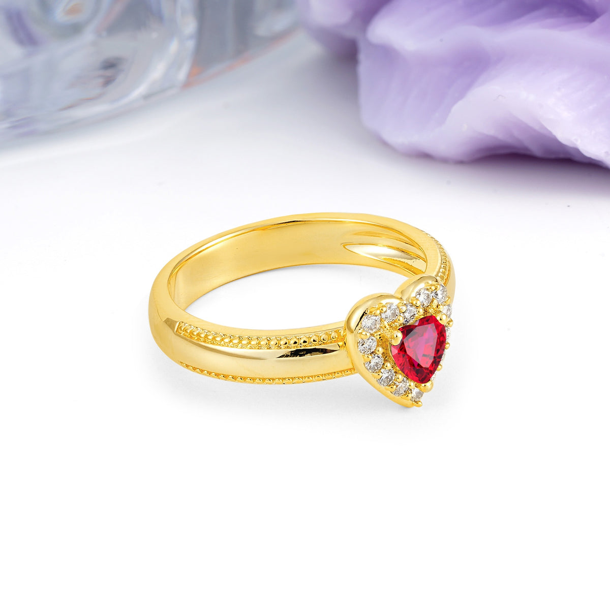 Classic Vintage 3 Prong Heart Cut Ruby Engagement Ring - Additional view