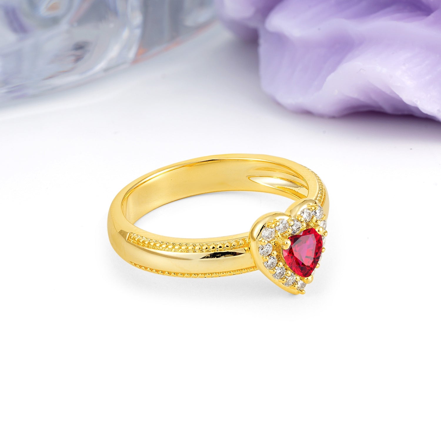 Classic Vintage 3 Prong Heart Cut Ruby Engagement Ring - Additional view