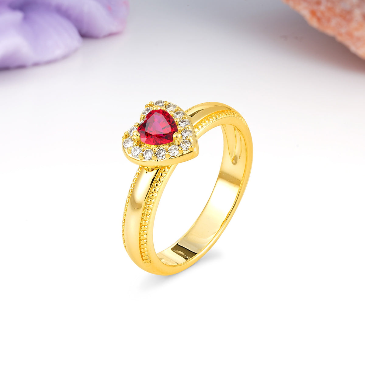 Classic Vintage 3 Prong Heart Cut Ruby Engagement Ring - Additional view