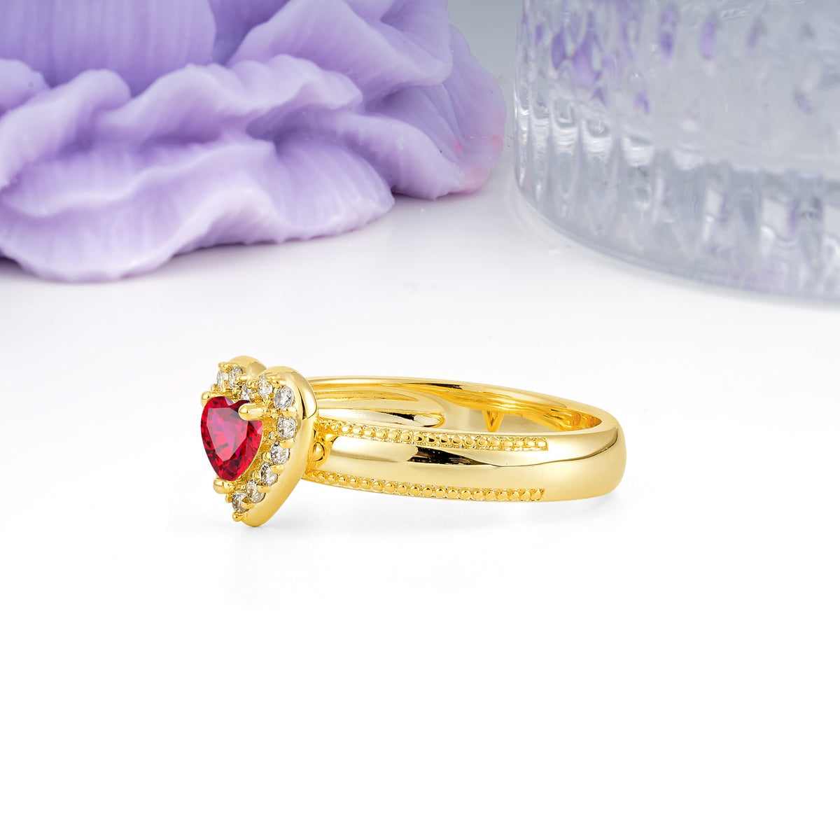 Classic Vintage 3 Prong Heart Cut Ruby Engagement Ring - Additional view
