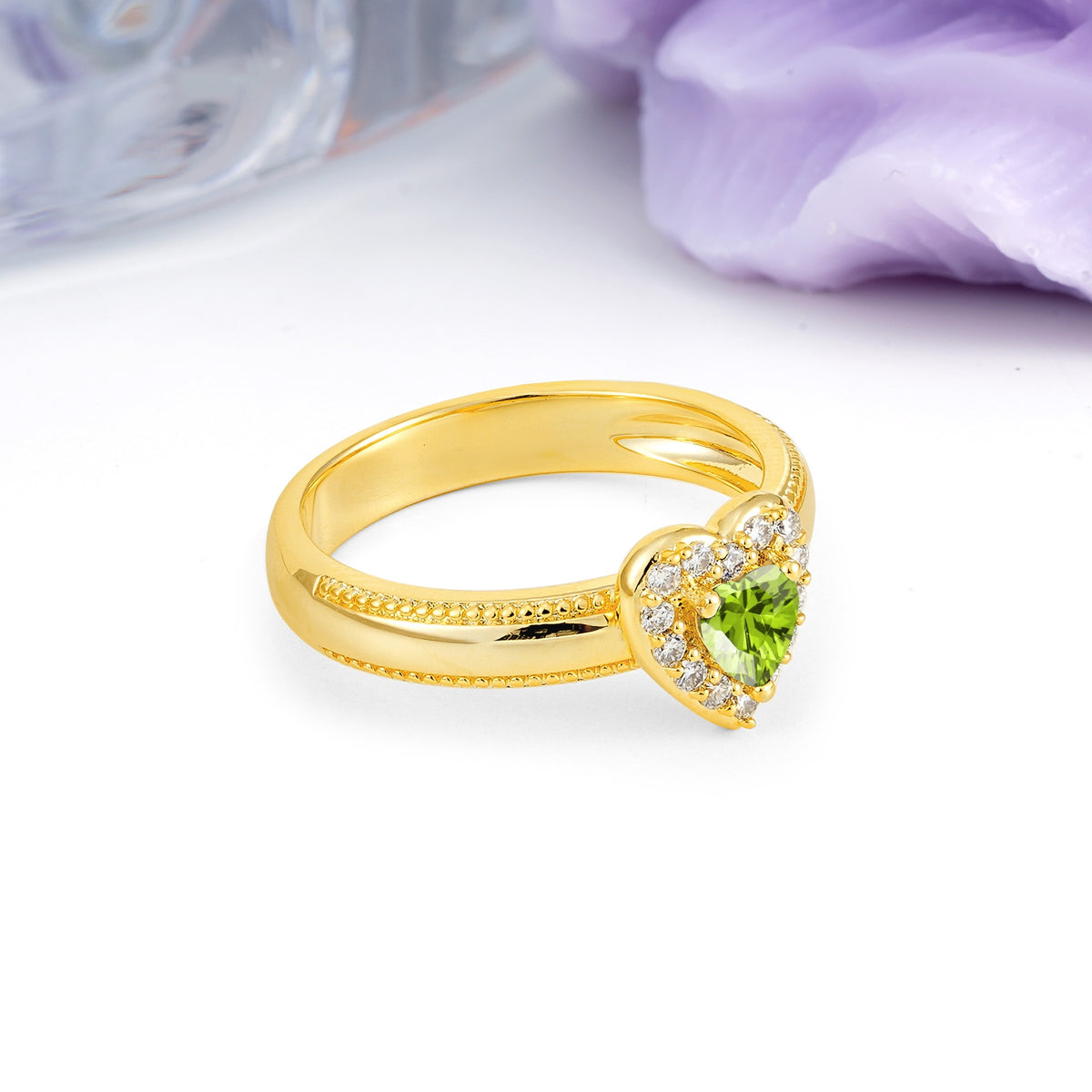 Classic Vintage 3 Prong Heart Cut Peridot Engagement Ring - Additional view