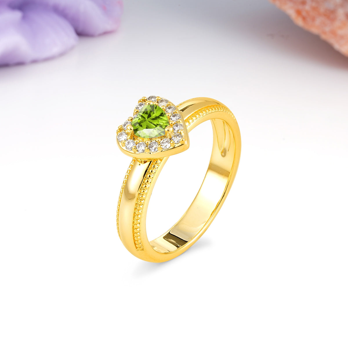 Classic Vintage 3 Prong Heart Cut Peridot Engagement Ring - Additional view
