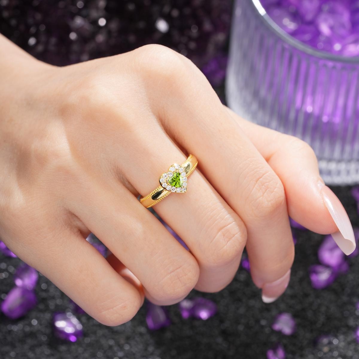 Classic Vintage 3 Prong Heart Cut Peridot Engagement Ring