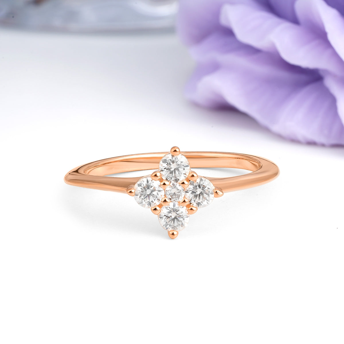 Classic Gift Four Leaf Clover Five Round Cut Moissanite Wedding Ring - Additional view