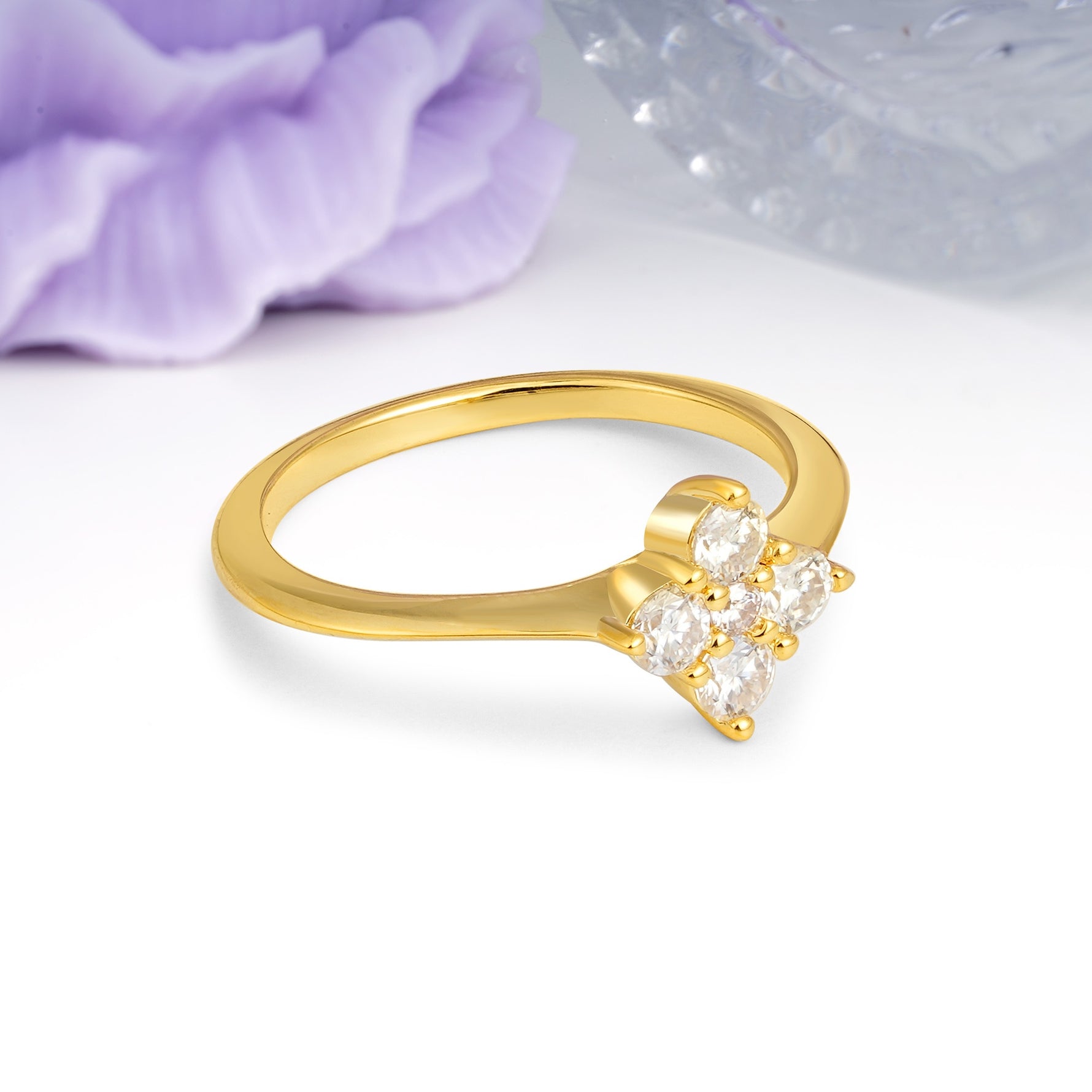 Classic Gift Four Leaf Clover Five Round Cut Moissanite Wedding Ring - Additional view