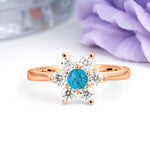 Unique Flower-Shaped 6-Prong Round Cut Turquoise Engagement Ring - Additional view