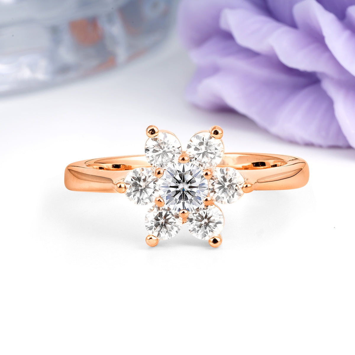 Unique Flower-Shaped 6-Prong Round Cut Lab Diamond Engagement Ring - Additional view