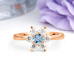 Unique Flower-Shaped 6-Prong Round Cut Aquamarine Engagement Ring - Additional view