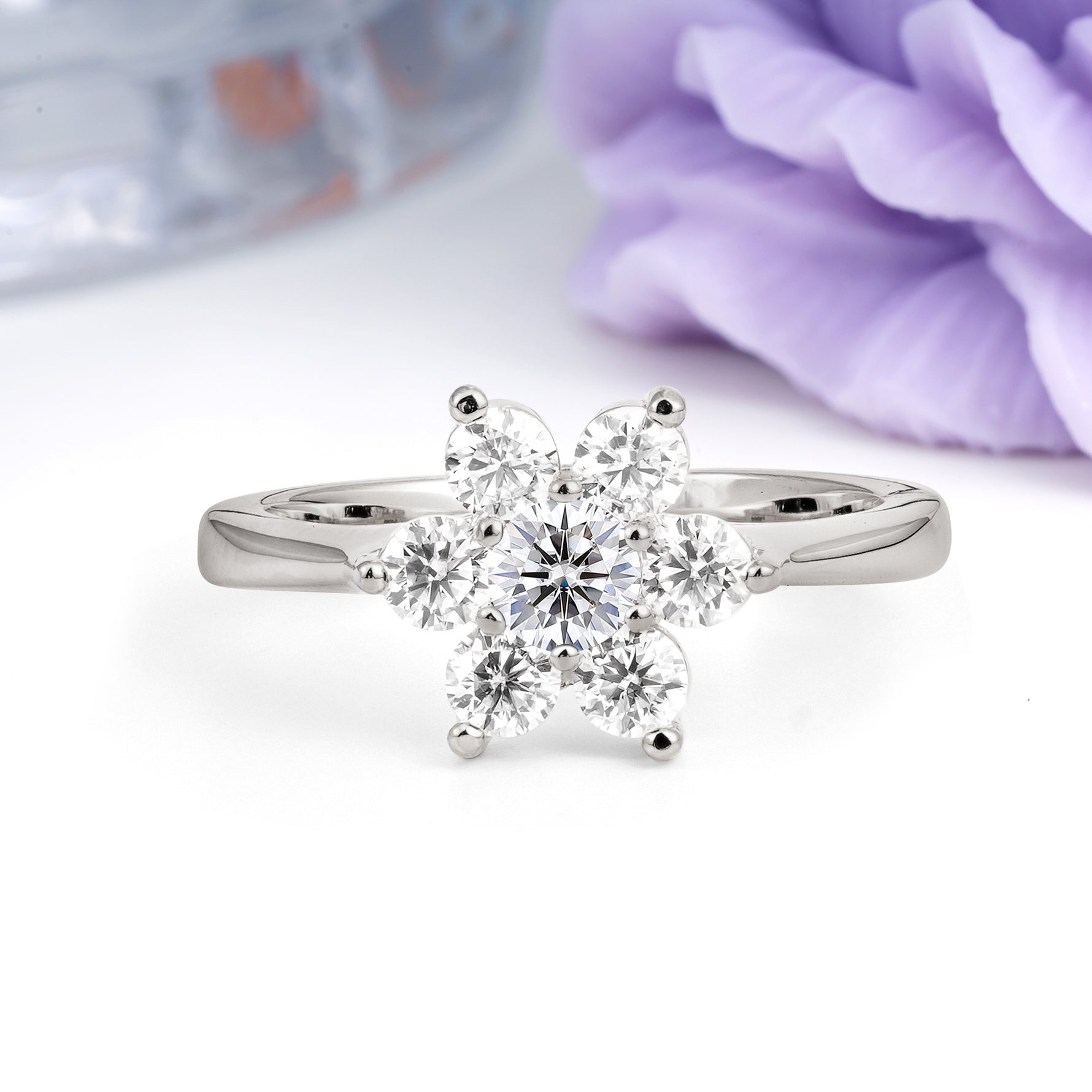 Unique Flower-Shaped 6-Prong Round Cut Lab Diamond Engagement Ring - Additional view