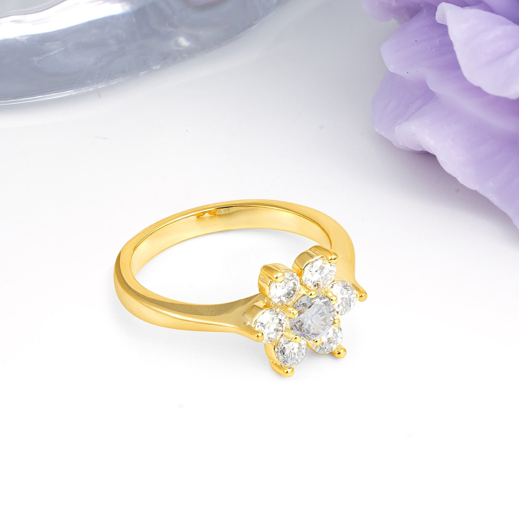 Unique Flower-Shaped 6-Prong Round Cut Moissanite Engagement Ring - Additional view