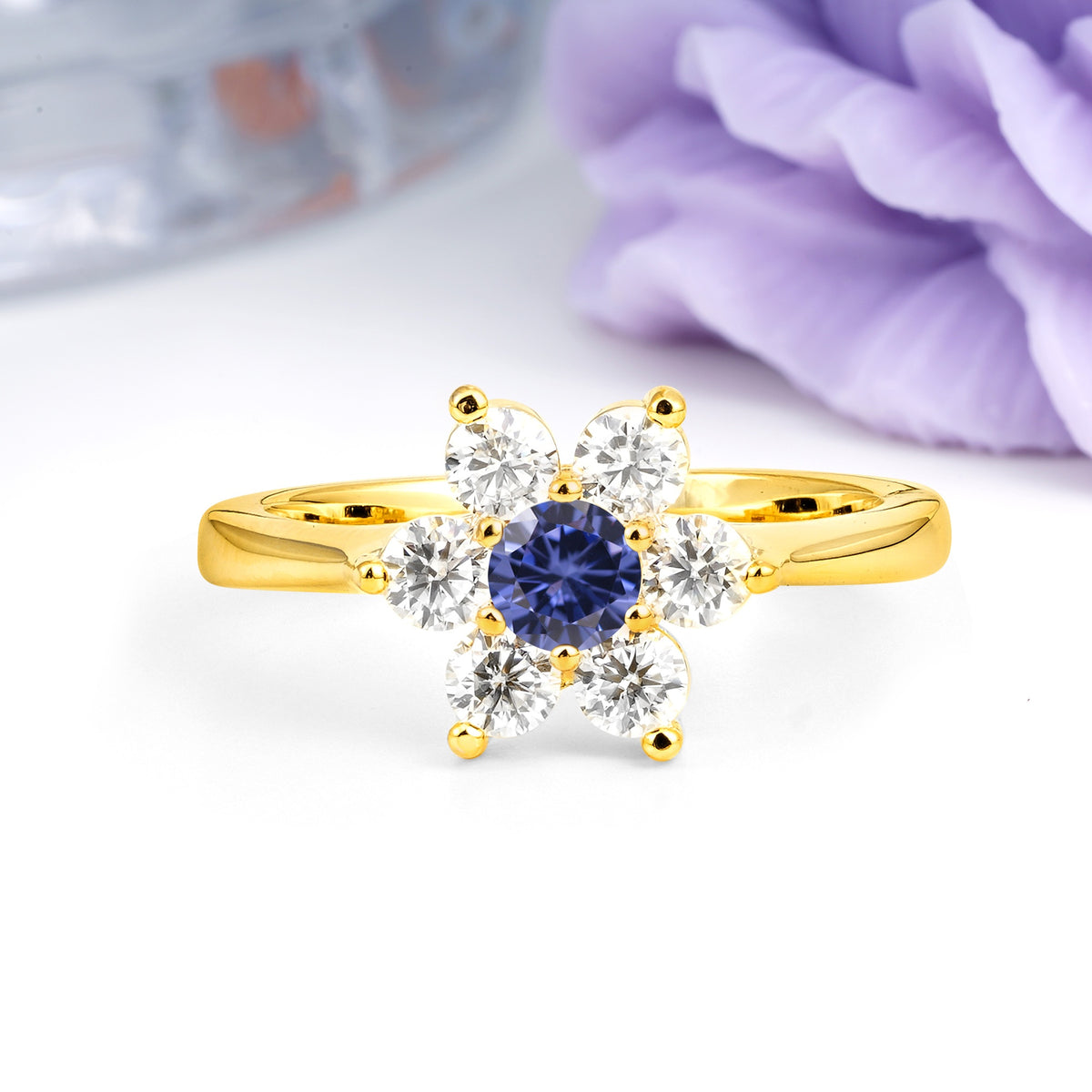 Unique Flower-Shaped 6-Prong Round Cut Tanzanite Engagement Ring - Additional view