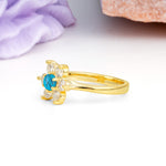 Unique Flower-Shaped 6-Prong Round Cut Turquoise Engagement Ring - Additional view