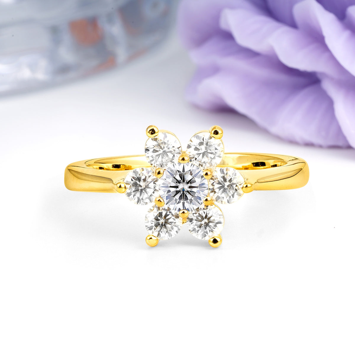 Unique Flower-Shaped 6-Prong Round Cut Lab Diamond Engagement Ring - Additional view
