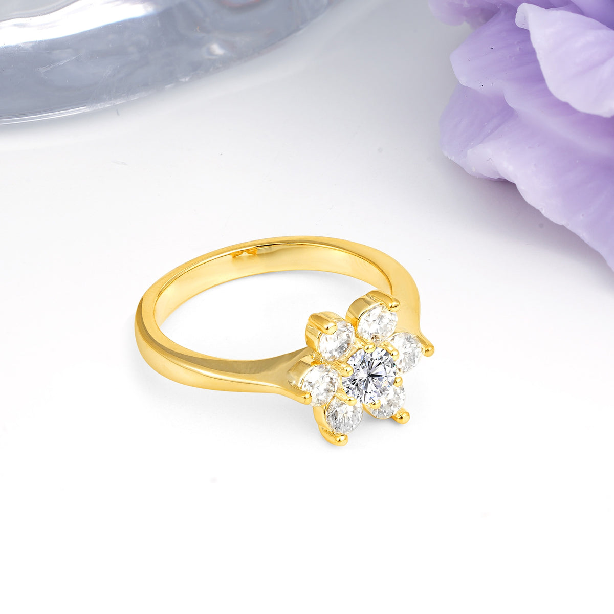 Unique Flower-Shaped 6-Prong Round Cut Lab Diamond Engagement Ring - Additional view