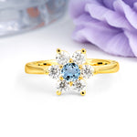 Unique Flower-Shaped 6-Prong Round Cut Aquamarine Engagement Ring - Additional view