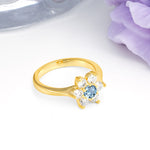 Unique Flower-Shaped 6-Prong Round Cut Aquamarine Engagement Ring - Additional view
