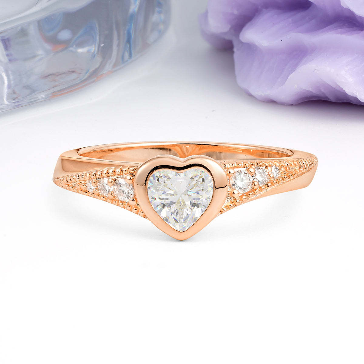 Unique Embedded Heart Cut Moissanite Engagement Ring - Additional view