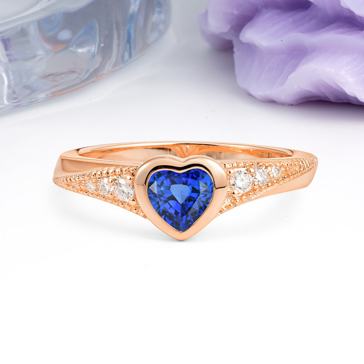 Unique Embedded Heart Cut Sapphire Engagement Ring - Additional view