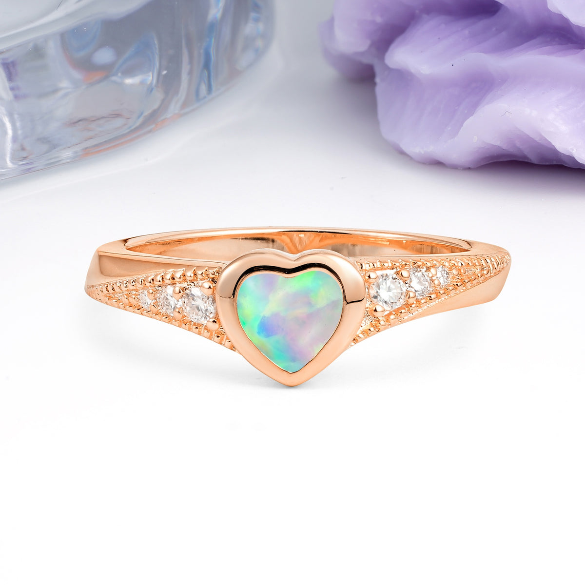 Unique Embedded Heart Cut Fire Opal Engagement Ring - Additional view