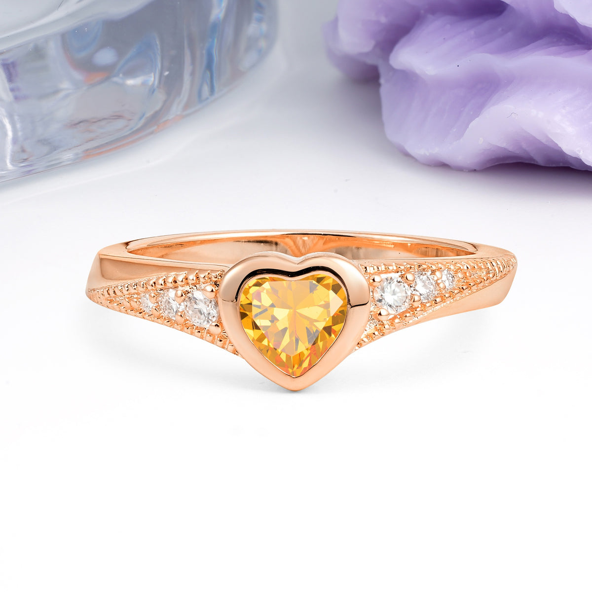 Unique Embedded Heart Cut Citrine Engagement Ring - Additional view