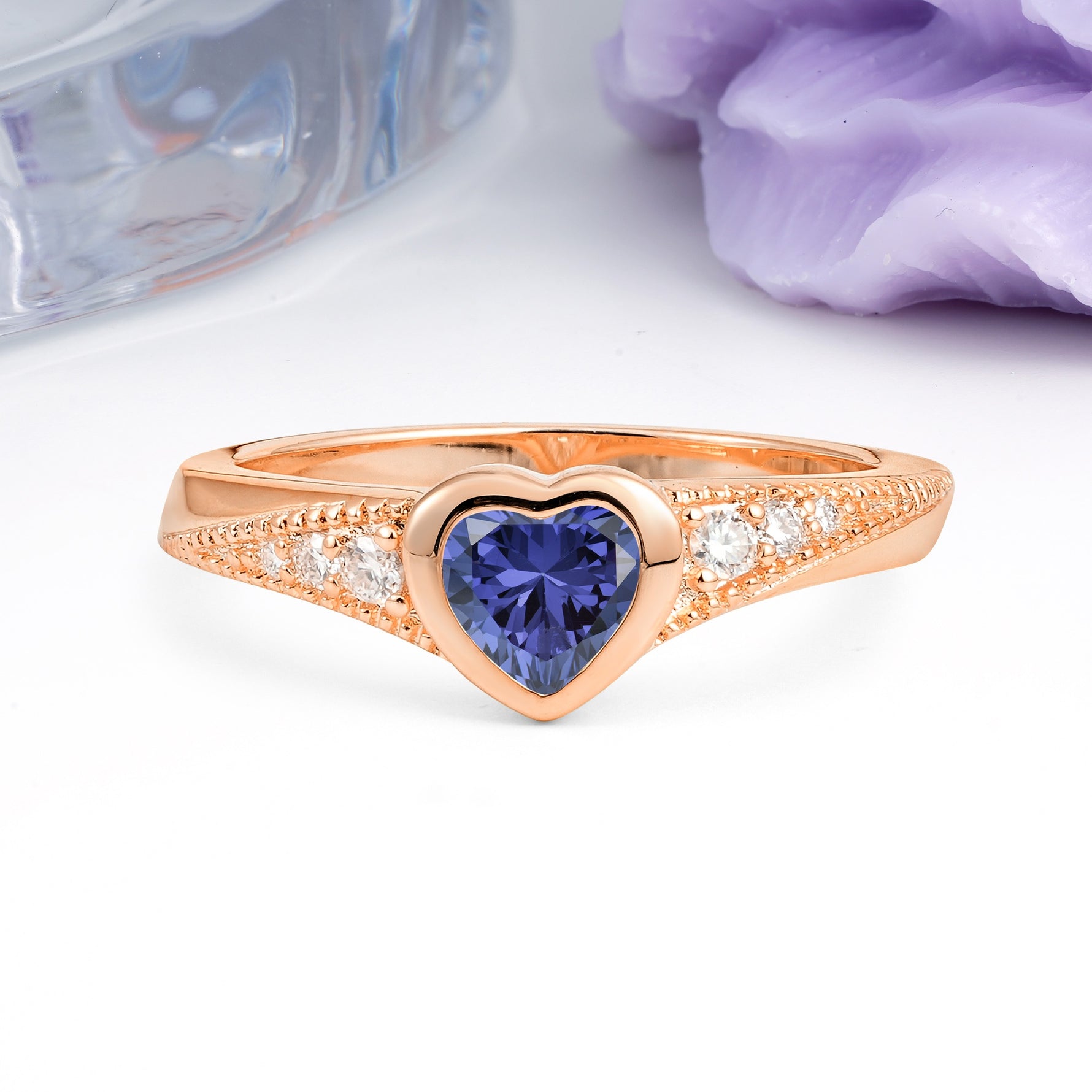 Classic & Minimalist Flush-Set Heart-Cut Tanzanite Engagement Ring - Additional view