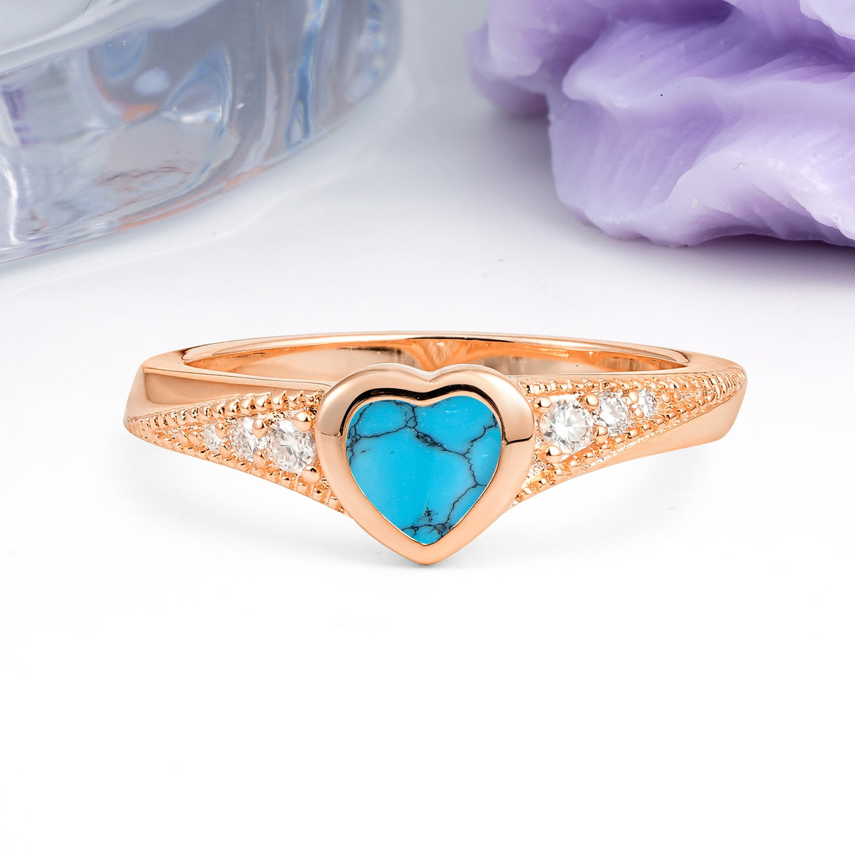 Unique Embedded Heart Cut Turquoise Engagement Ring - Additional view