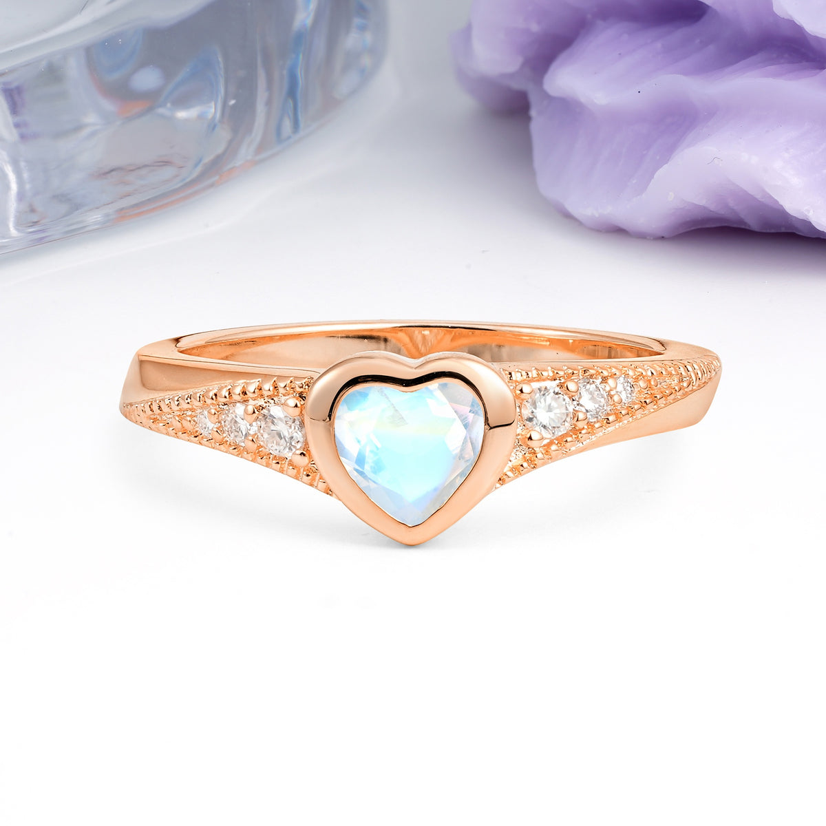 Unique Embedded Heart Cut Moonstone Engagement Ring - Additional view